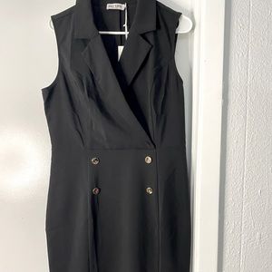 Grace Karin Black Sleeveless High-Low Dress with Gold Buttons